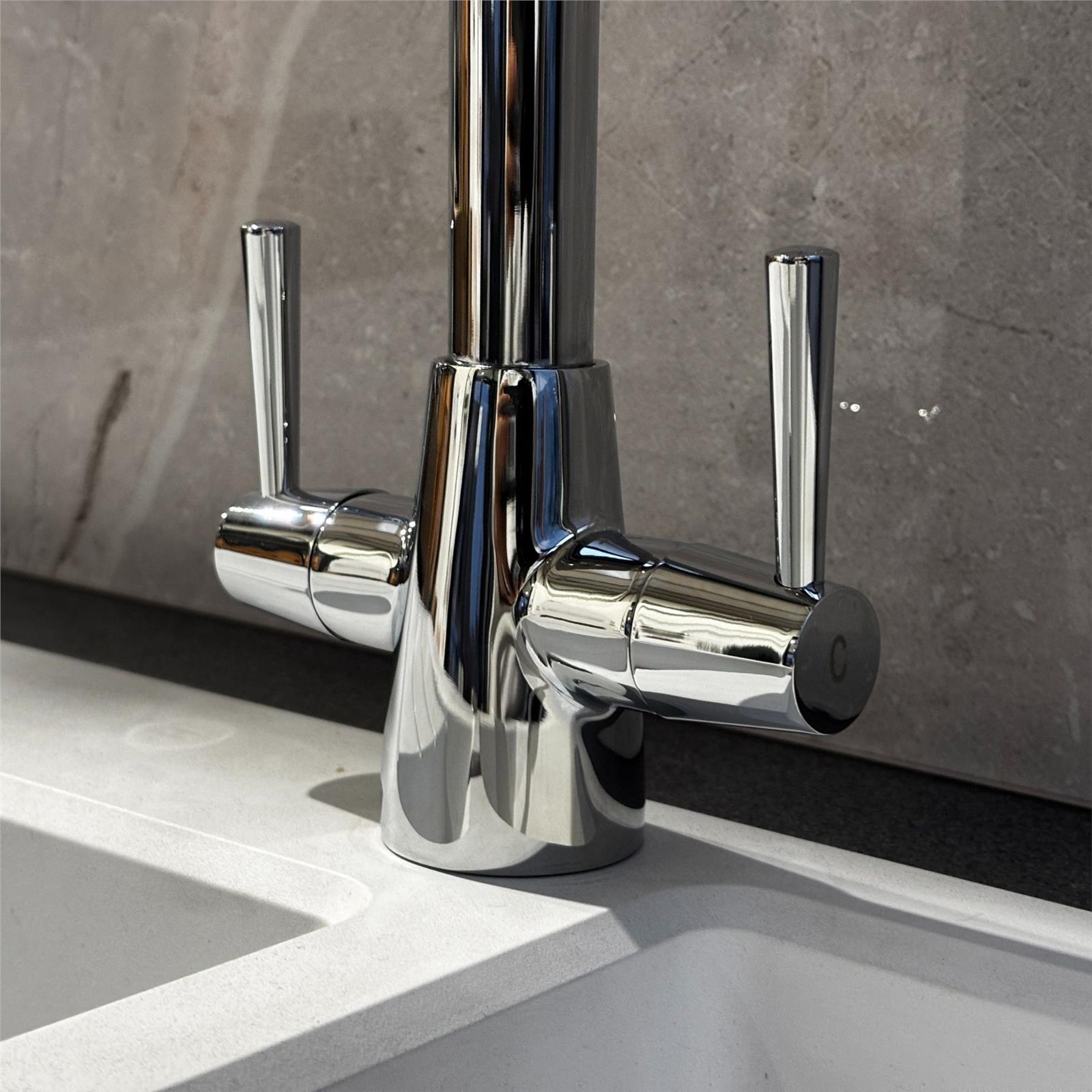 Liquida LU407CH Swivel Spout Swan Neck Twin Lever Chrome Kitchen Mixer Tap